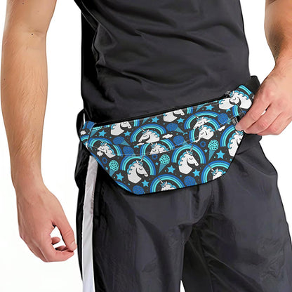 Blue Rainbow Unicorn Pattern Print Fanny Pack