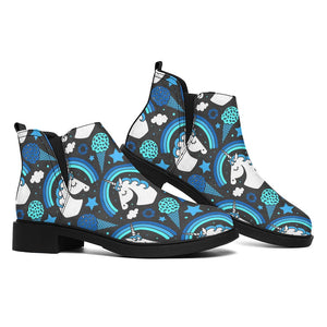 Blue Rainbow Unicorn Pattern Print Flat Ankle Boots – GearFrost