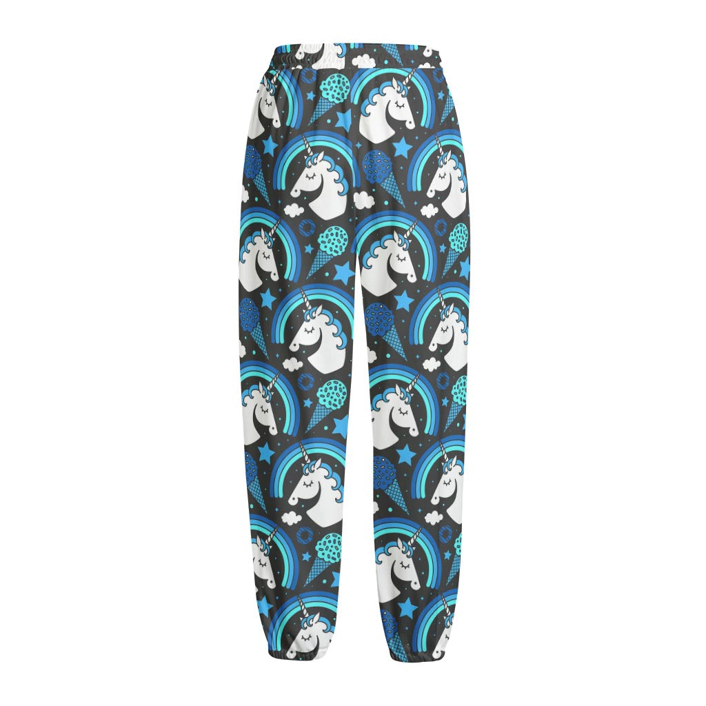 Blue Rainbow Unicorn Pattern Print Fleece Lined Knit Pants