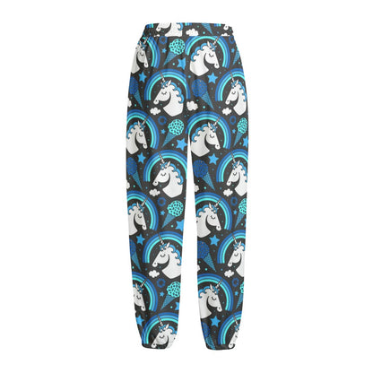 Blue Rainbow Unicorn Pattern Print Fleece Lined Knit Pants