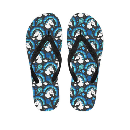 Blue Rainbow Unicorn Pattern Print Flip Flops