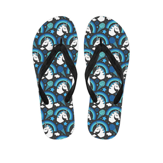 Blue Rainbow Unicorn Pattern Print Flip Flops