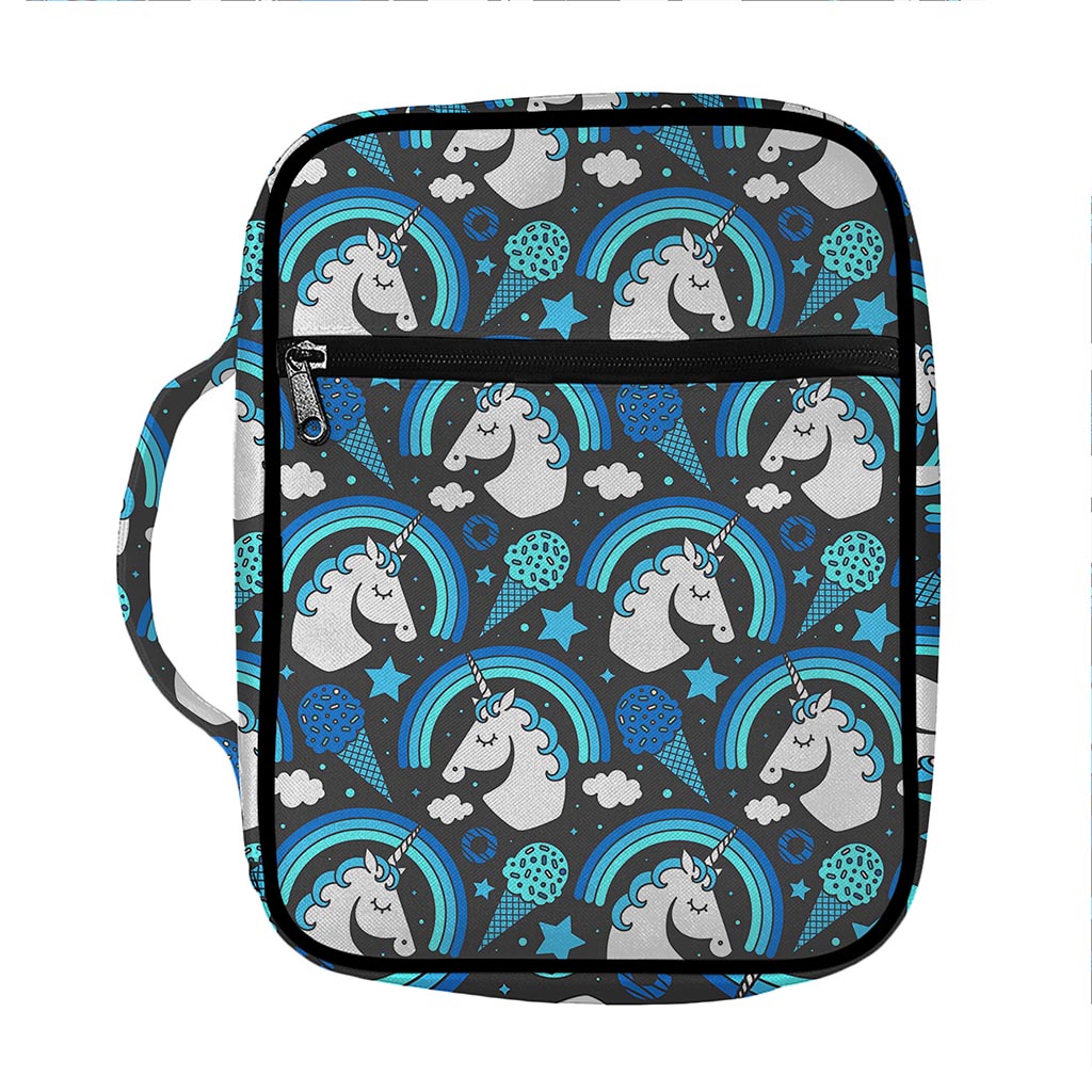Blue Rainbow Unicorn Pattern Print Front Pocket Bible Bag