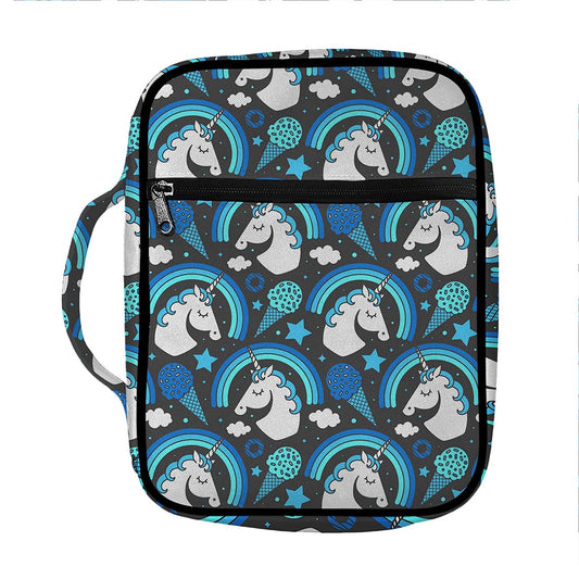 Blue Rainbow Unicorn Pattern Print Front Pocket Bible Bag