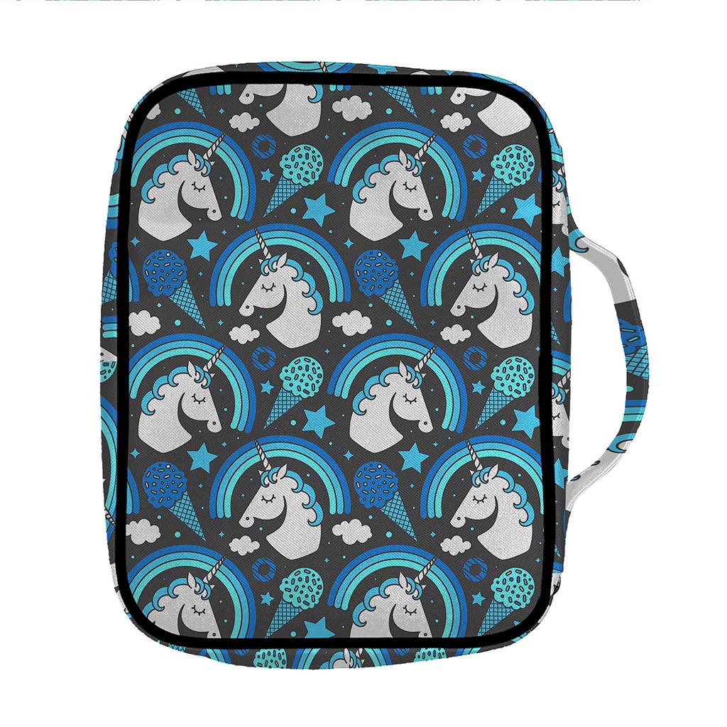 Blue Rainbow Unicorn Pattern Print Front Pocket Bible Bag