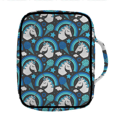 Blue Rainbow Unicorn Pattern Print Front Pocket Bible Bag