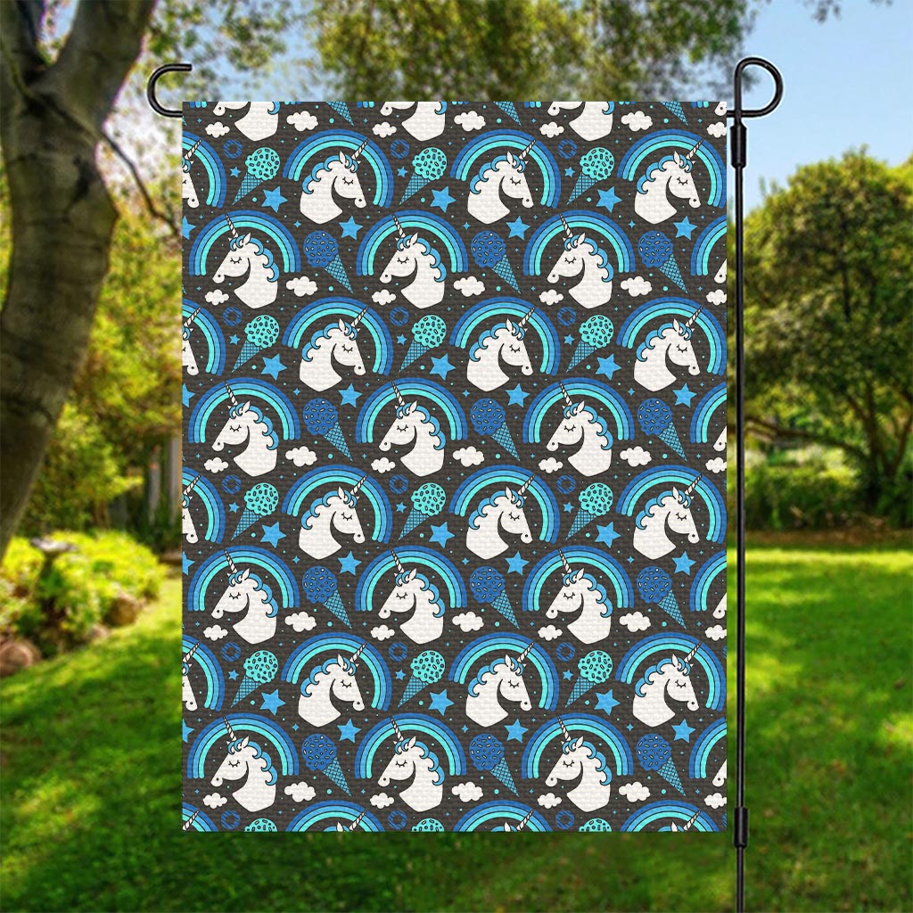 Blue Rainbow Unicorn Pattern Print Garden Flag