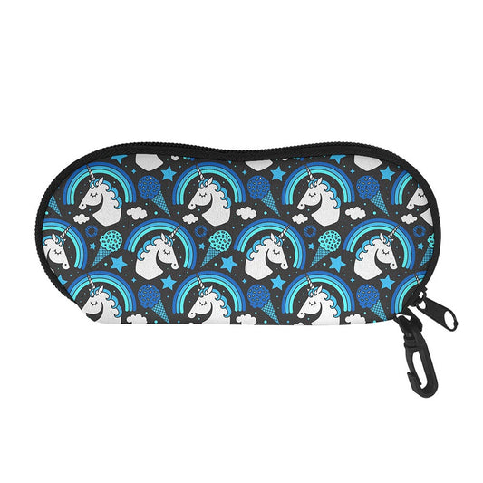 Blue Rainbow Unicorn Pattern Print Glasses Case