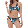Blue Rainbow Unicorn Pattern Print Halter Scoop Tie Side Bikini