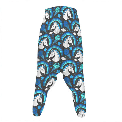 Blue Rainbow Unicorn Pattern Print Hammer Pants