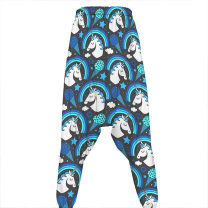 Blue Rainbow Unicorn Pattern Print Hammer Pants