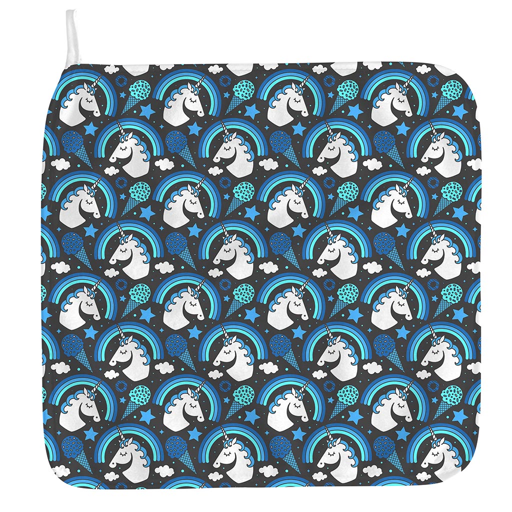 Blue Rainbow Unicorn Pattern Print Hand Towel