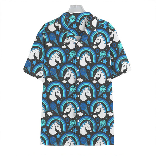 Blue Rainbow Unicorn Pattern Print Hawaiian Shirt