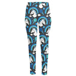 Blue Rainbow Unicorn Pattern Print High-Waisted Pocket Leggings