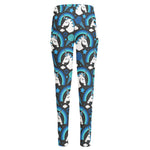 Blue Rainbow Unicorn Pattern Print High-Waisted Pocket Leggings