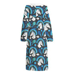 Blue Rainbow Unicorn Pattern Print Hooded Bathrobe