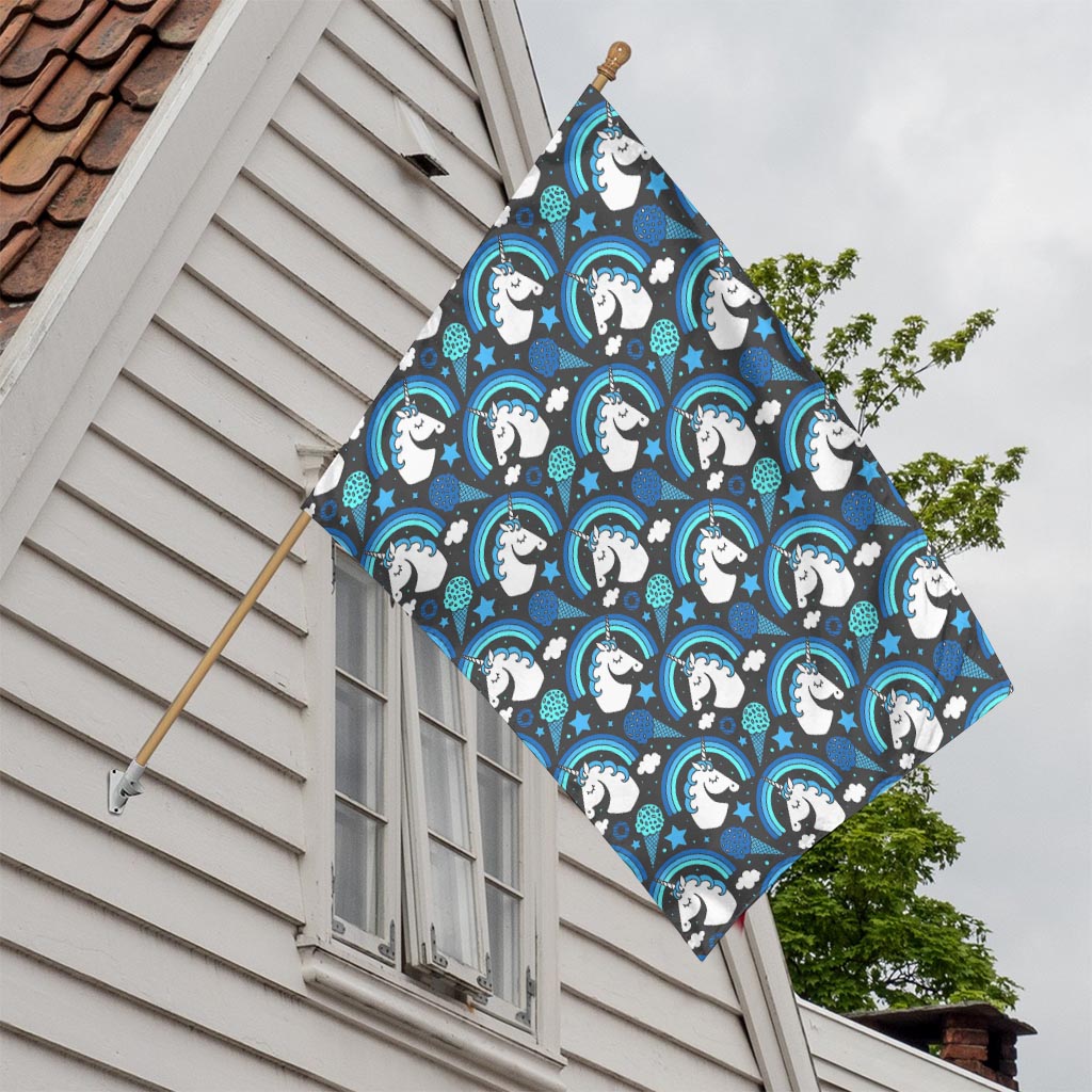 Blue Rainbow Unicorn Pattern Print House Flag
