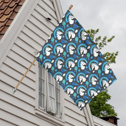 Blue Rainbow Unicorn Pattern Print House Flag