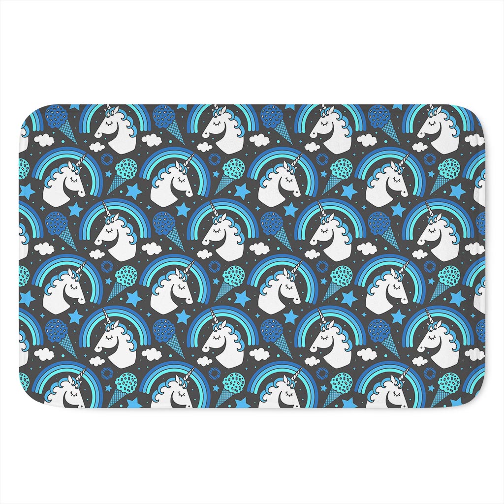 Blue Rainbow Unicorn Pattern Print Indoor Door Mat
