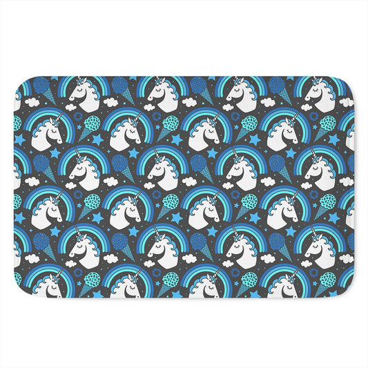 Blue Rainbow Unicorn Pattern Print Indoor Door Mat