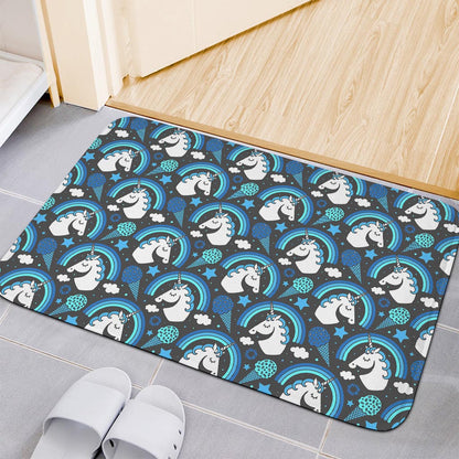 Blue Rainbow Unicorn Pattern Print Indoor Door Mat