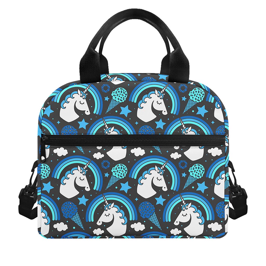 Blue Rainbow Unicorn Pattern Print Insulated Lunch Bag