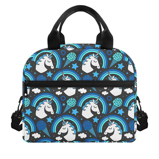 Blue Rainbow Unicorn Pattern Print Insulated Lunch Bag