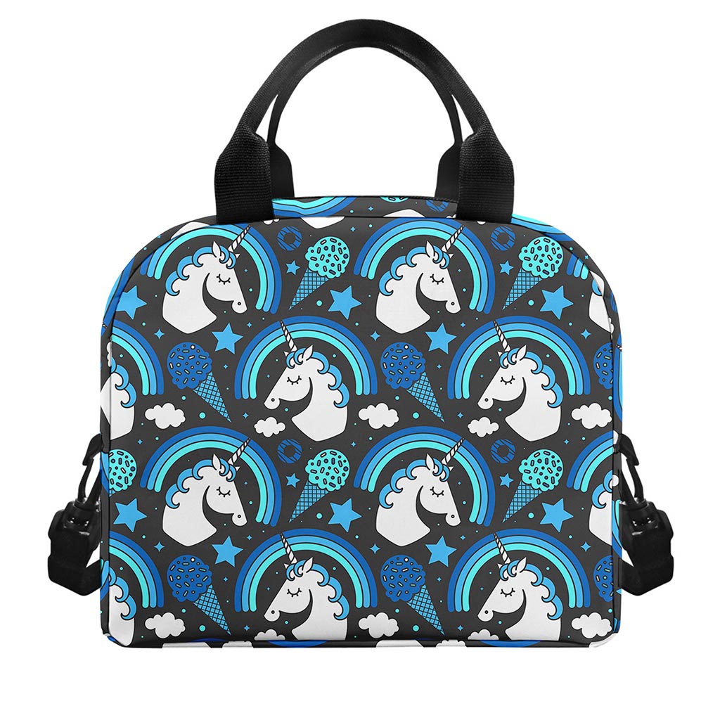 Blue Rainbow Unicorn Pattern Print Insulated Lunch Bag