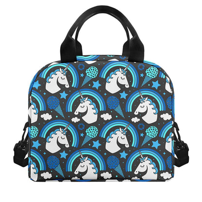Blue Rainbow Unicorn Pattern Print Insulated Lunch Bag