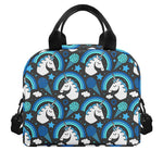 Blue Rainbow Unicorn Pattern Print Insulated Lunch Bag