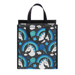 Blue Rainbow Unicorn Pattern Print Insulated Lunch Tote