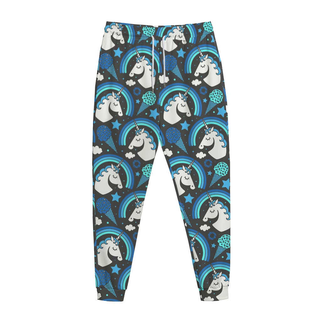 Blue Rainbow Unicorn Pattern Print Jogger Pants