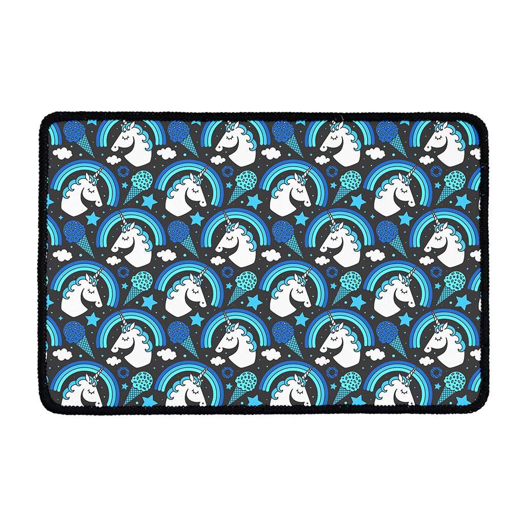 Blue Rainbow Unicorn Pattern Print Kitchen Mat