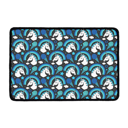 Blue Rainbow Unicorn Pattern Print Kitchen Mat