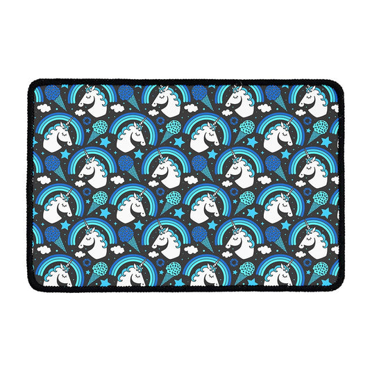 Blue Rainbow Unicorn Pattern Print Kitchen Mat