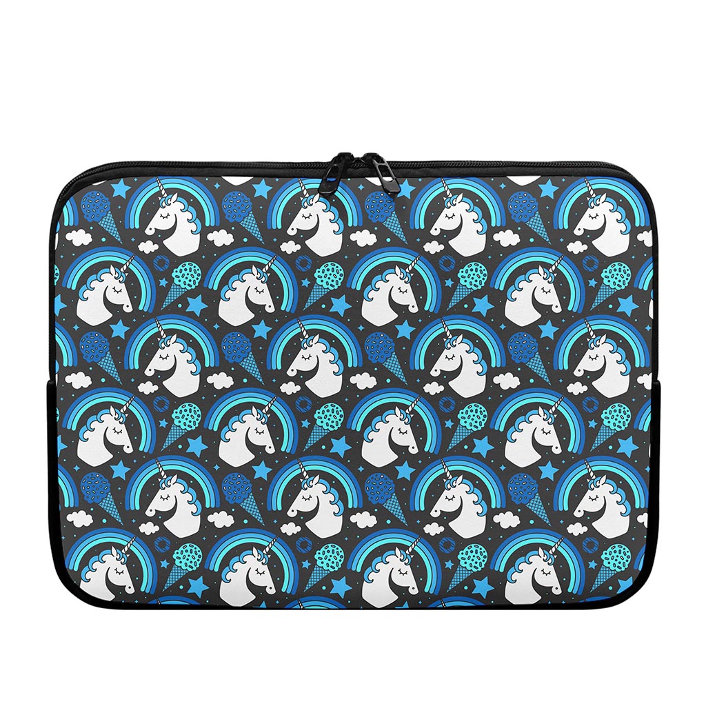 Blue Rainbow Unicorn Pattern Print Laptop Sleeve