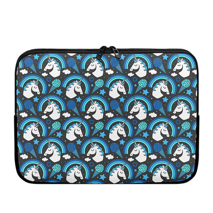 Blue Rainbow Unicorn Pattern Print Laptop Sleeve
