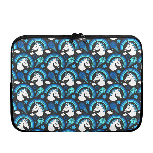 Blue Rainbow Unicorn Pattern Print Laptop Sleeve