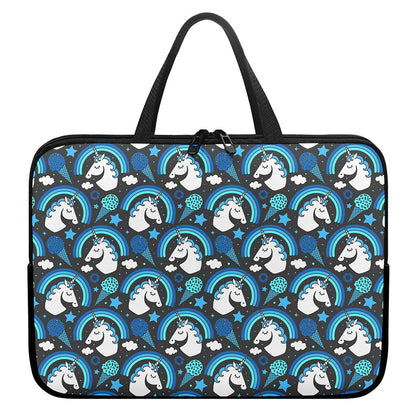 Blue Rainbow Unicorn Pattern Print Laptop Sleeve With Handle
