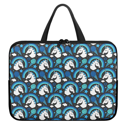 Blue Rainbow Unicorn Pattern Print Laptop Sleeve With Handle