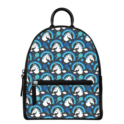 Blue Rainbow Unicorn Pattern Print Leather Backpack