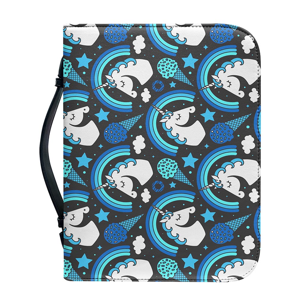 Blue Rainbow Unicorn Pattern Print Leather Bible Cover