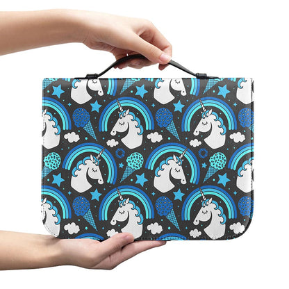 Blue Rainbow Unicorn Pattern Print Leather Bible Cover