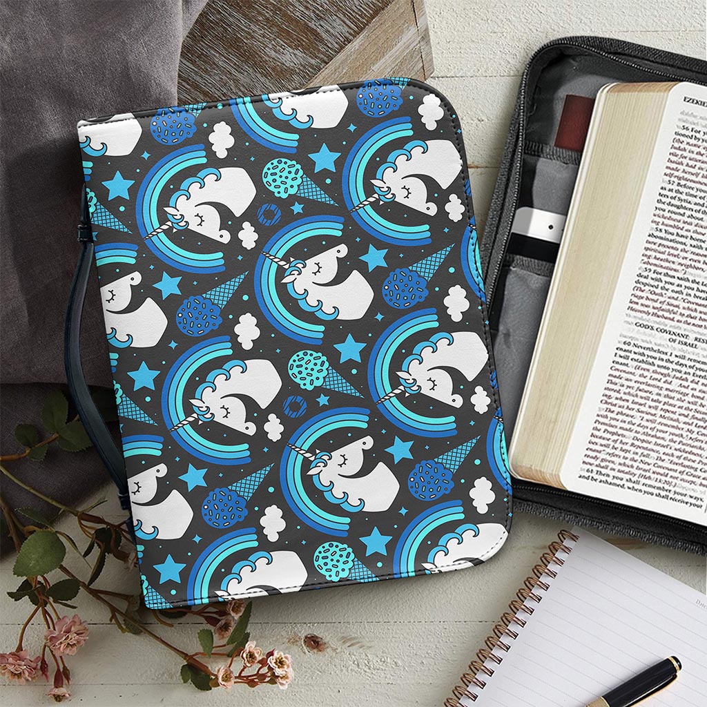 Blue Rainbow Unicorn Pattern Print Leather Bible Cover