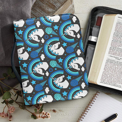 Blue Rainbow Unicorn Pattern Print Leather Bible Cover