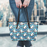 Blue Rainbow Unicorn Pattern Print Leather Tote Bag