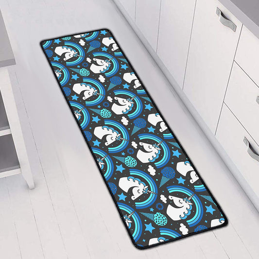 Blue Rainbow Unicorn Pattern Print Long Kitchen Mat