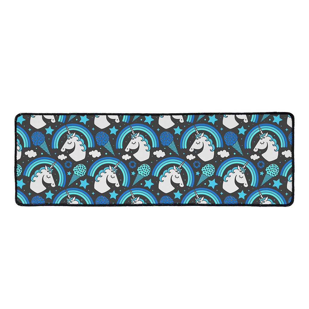 Blue Rainbow Unicorn Pattern Print Long Kitchen Mat