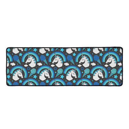 Blue Rainbow Unicorn Pattern Print Long Kitchen Mat