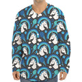 Blue Rainbow Unicorn Pattern Print Long Sleeve Baseball Jersey